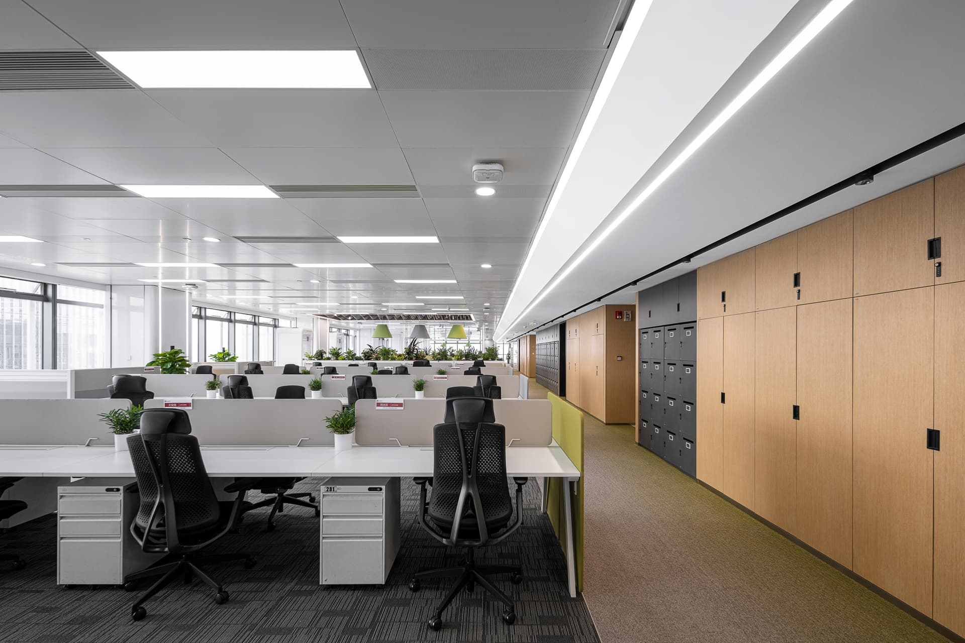 Contemporary office interior with meeting tables