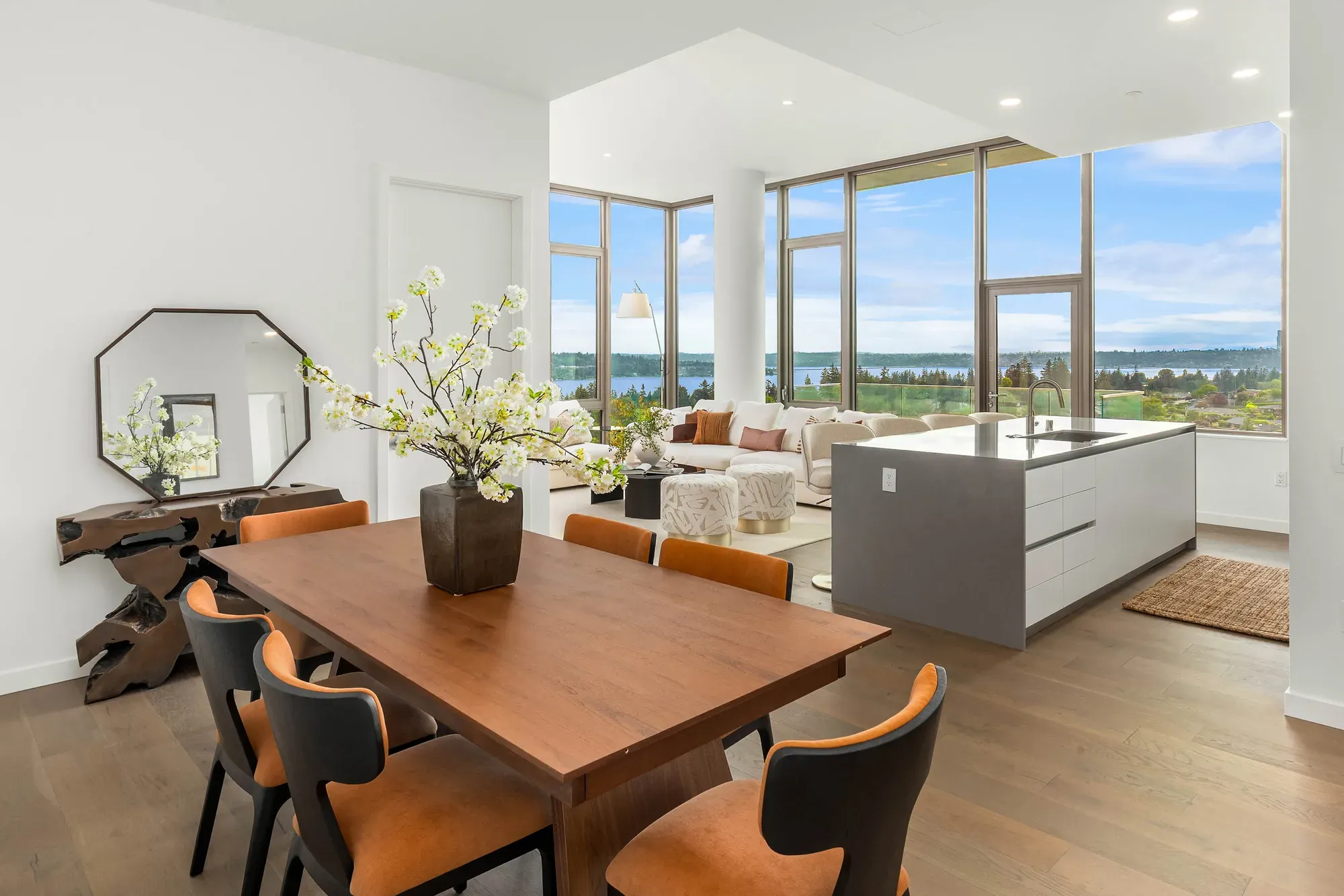 Open model residence arranged for dining, entertaining, and everyday living