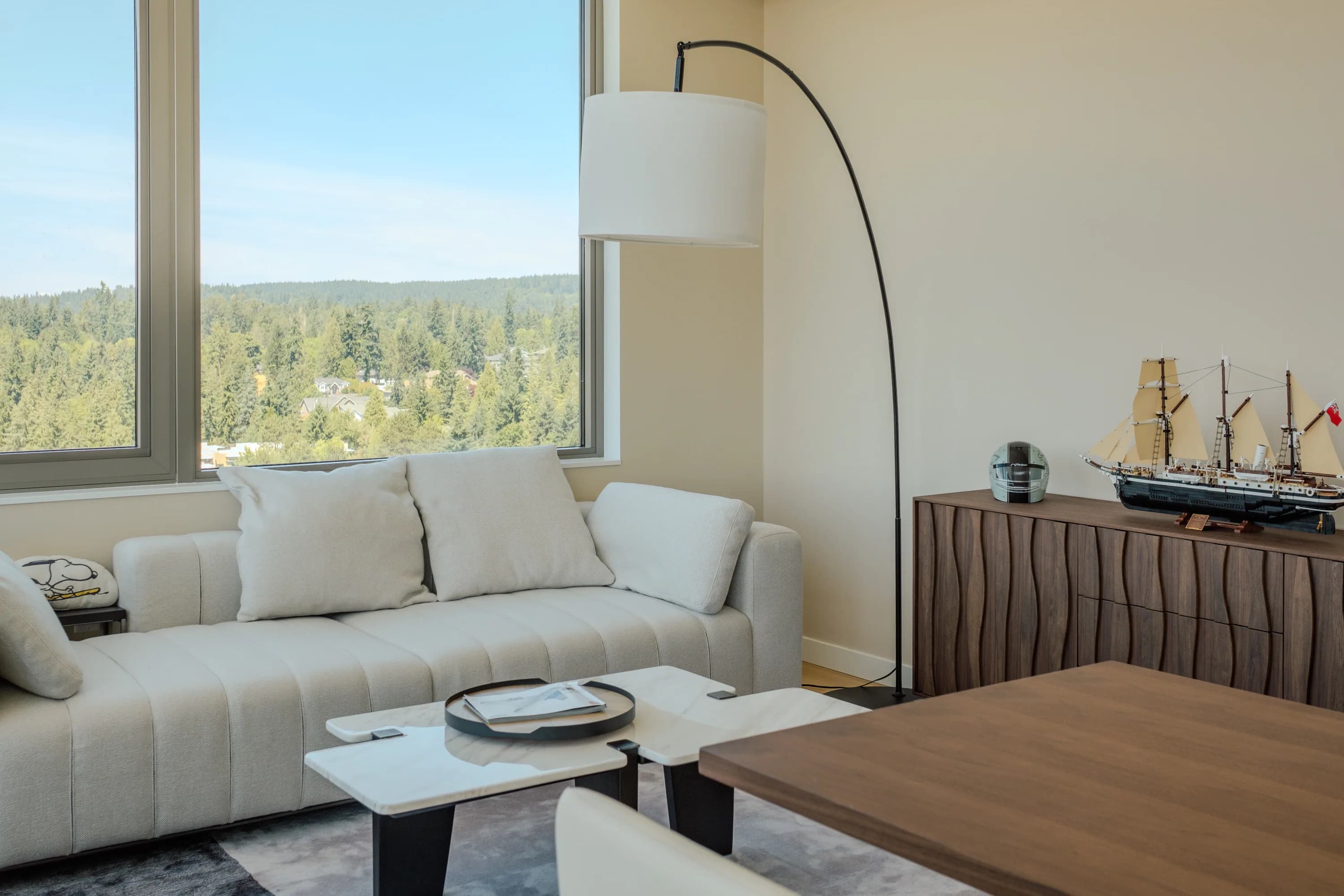 Layered model residence living area with tailored furniture